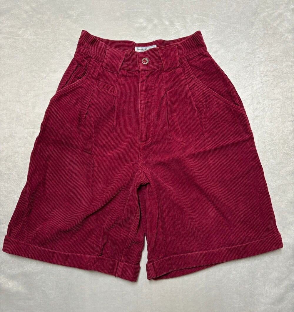 Vintage 90s Maggie Lawrence Corduroy Shorts Womens High Waist Burgundy Grunge